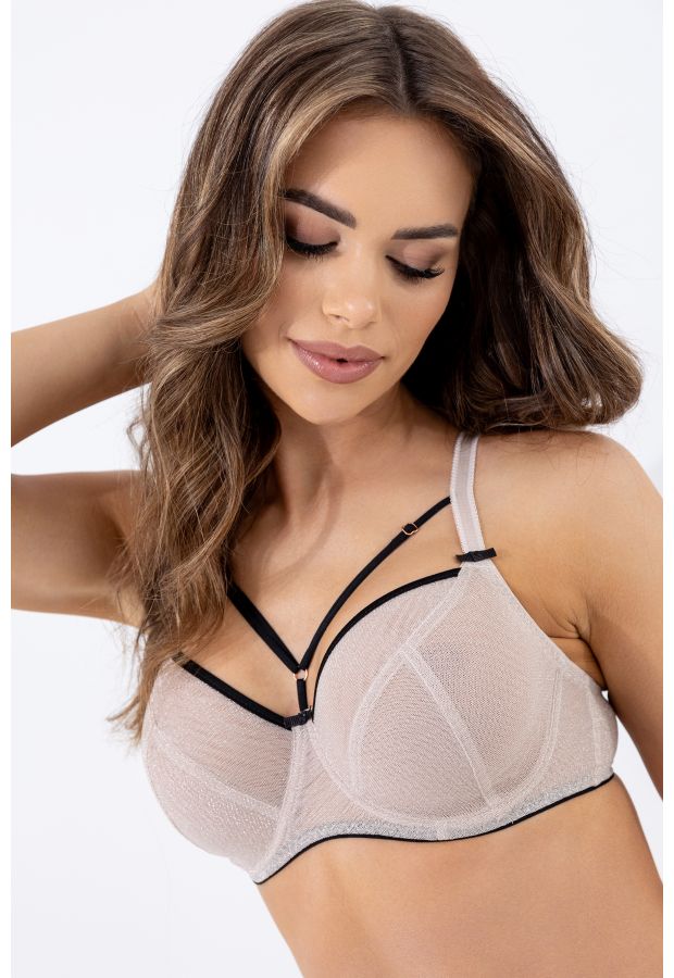 Nevystužená podprsenka BIGGI Soft Tiffany v béžovom prevedení so sofistikovanými čiernymi detailmi a jemnou štruktúrou.